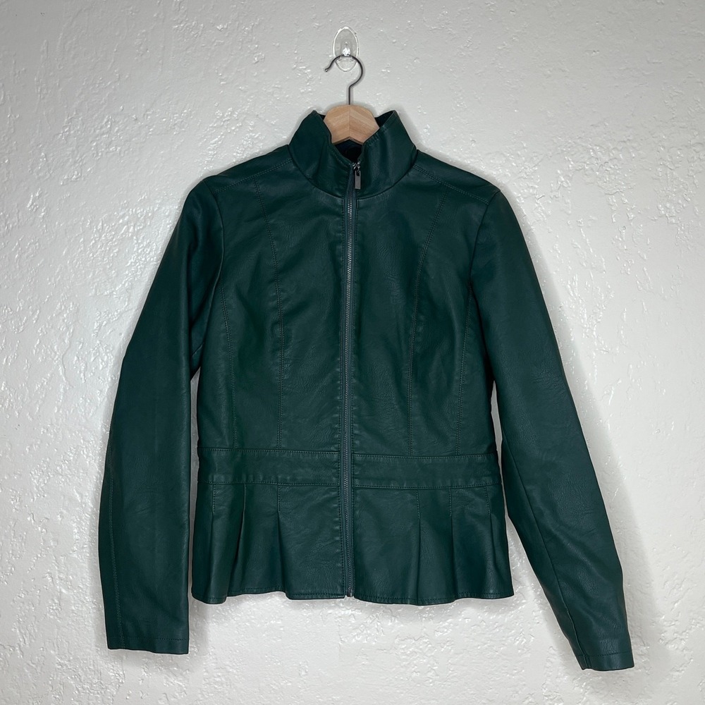 Baccini Women's Olive‎ Green Vegan Leather Moto Jacket Zip Size Medium NWT